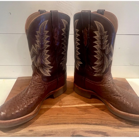 Lucchese 2000-Men's Boots. Chocolate/Brown Ostrich 11 D.  Pre-owned. - Picture 2 of 6